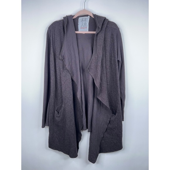 Pete & Greta Brown Open Front Cardigan Sweater Long Sleeve Lagenlook Knit Hooded - Picture 1 of 12